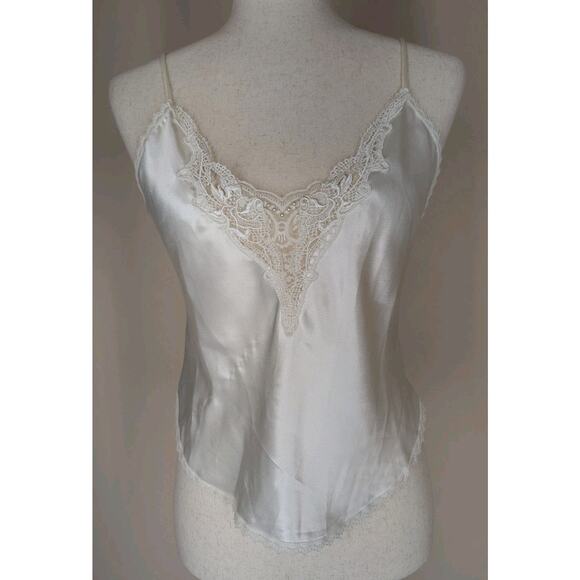 Vintage Indulgence Ivory Satin Lace and Pearl Trim Cropped Camisole Size 34 USA - Picture 1 of 10